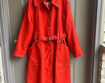 Vintage 60s/70s Bertram Orange Trench Coat Zip-Out Liner Belted Mod All-Weather