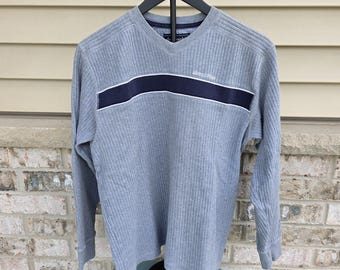 Y2K Abercrombie Rib Knit Thermal Shirt Gray Navy Long Sleeve 2000s Streetwear