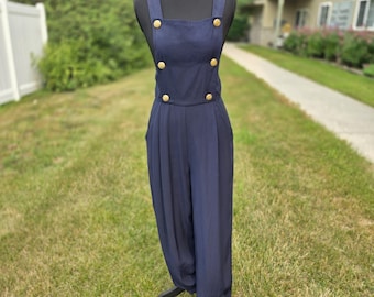 Mono náutico azul marino vintage de John Roberts / Hecho en EE. UU. / Mono de pierna ancha con botones dorados / Estilo minimalista de los años 80 y 90 / Talla 8 de mujer