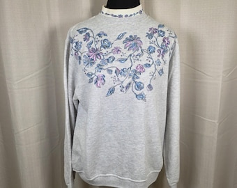 Vintage 90er Jahre Y2K Floral Sweatshirt Blair Cottagecore Oma Core Mock Neck Pullover Klein