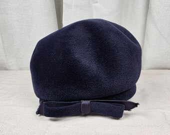Vintage Pillbox Hat Saks Fifth Avenue Dark Navy Blue Straw 
