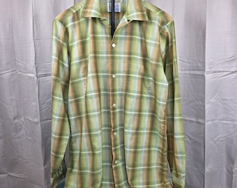 Camisa vintage de cuadros verdes de los años 70 para hombre, talla M, de JC Penney Towncraft Penn Prest, estilo retro con botones.