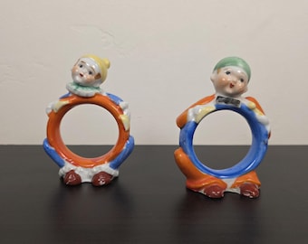 Vintage Clown Napkin Rings Set of 2 Made in Japan MCM Kitsch Circus Decor