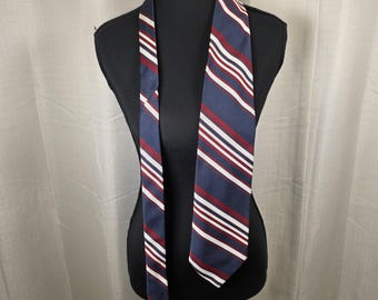 Vintage 1970s Wide Tie 4 Inch Velducci Striped Necktie Red White Blue Retro Menswear