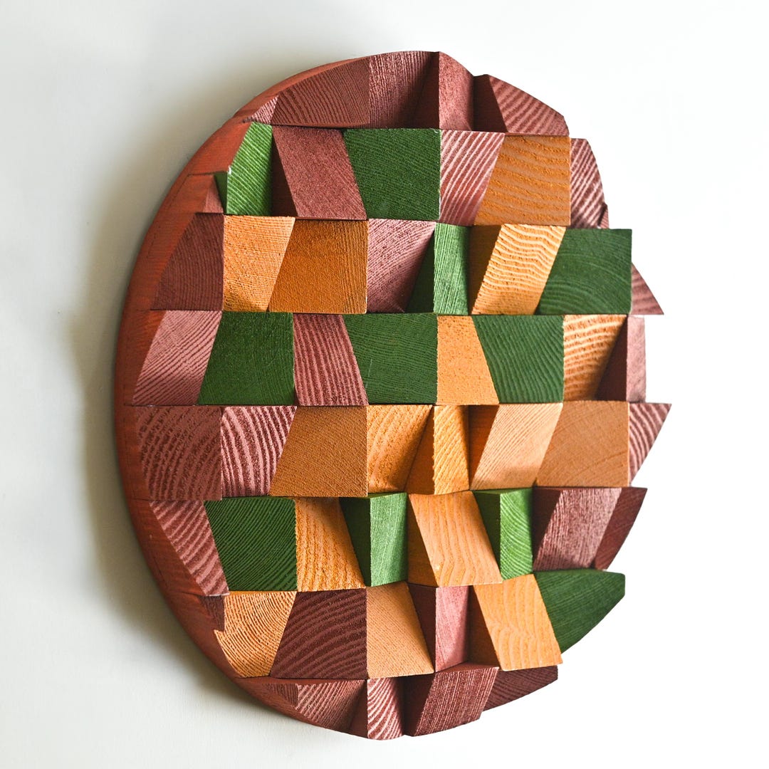 Round 3D Wood Mosaic Wall Sculpture – Handmade Geometric Circular Panel ...