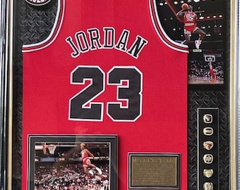 Michael Jordan Signed 8 x 10 Photo Custom Framed with Jersey & Rings UDA Certified