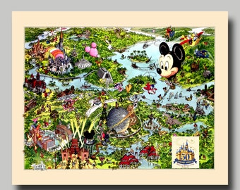 Disney World - 50th Anniversary - Map - Vintage - Disney Map - Panoramic - Birds Eye View - Map of Disney World- Print - Poster