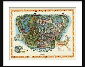 Disneyland Map - Disney Map - Panoramic - Birds Eye View  - Map of Disneyland- Print - Poster