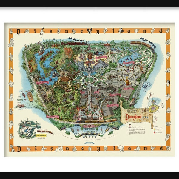 Disneyland Map - Disney Map - Panoramic - Birds Eye View  - Map of Disneyland- Print - Poster