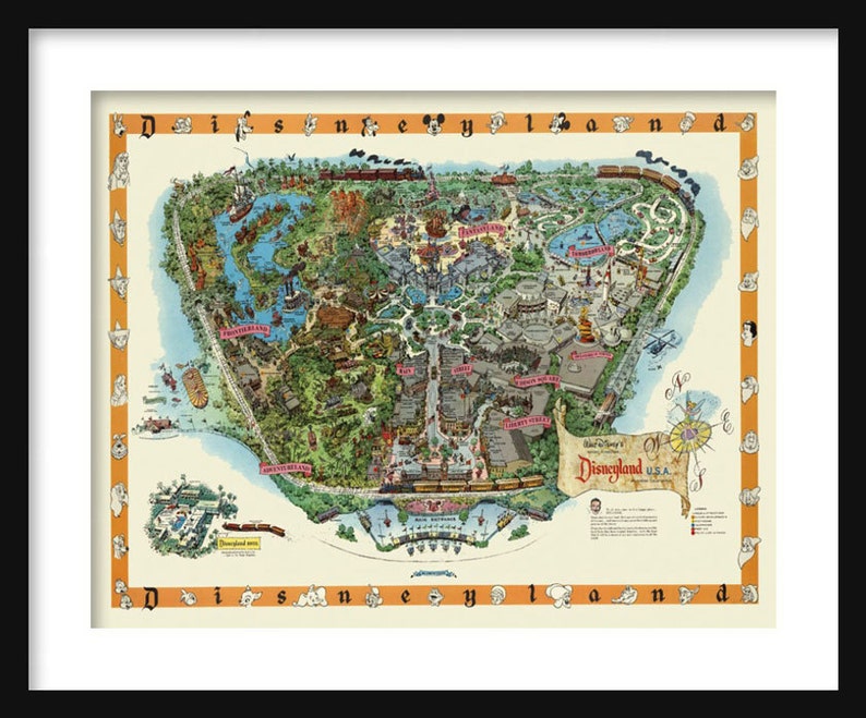 Disneyland Map Disney Map Panoramic Birds Eye View Map of Disneyland Print Poster image 1