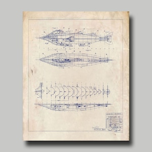 Disneyland - Nautilus Submarine - Blueprint - Disney - Disney World - Vintage Grunge - Blue Ink- Print - Poster