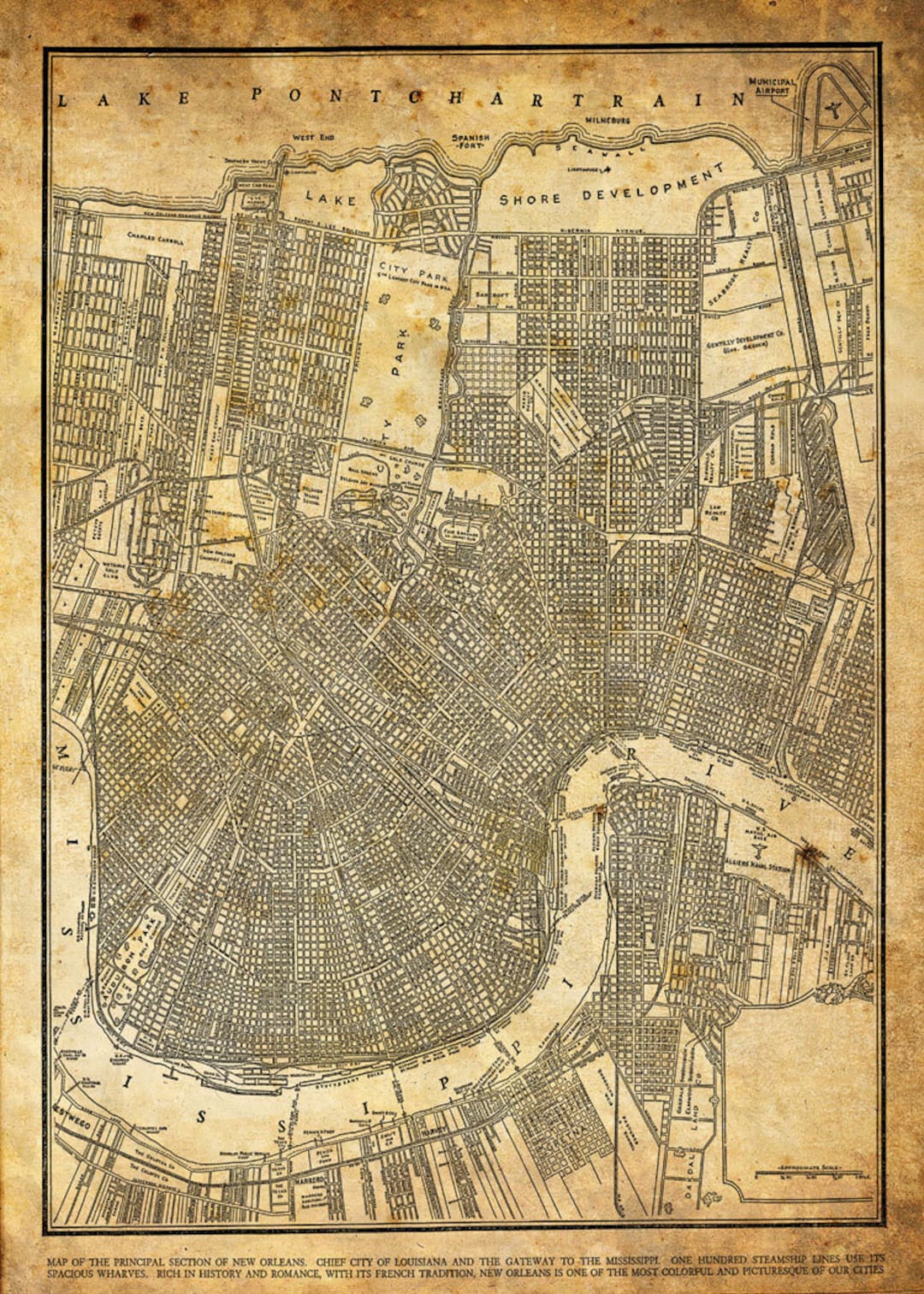 New Orleans Street Map Grunge Vintage Print Poster - Etsy