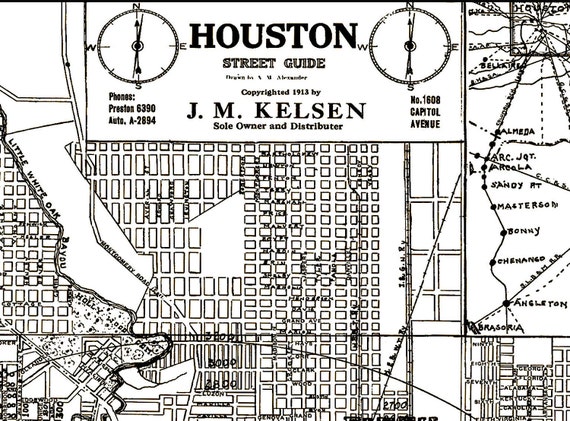 Prints Wall Décor Houston Street Map Vintage Print Poster Texas Home ...