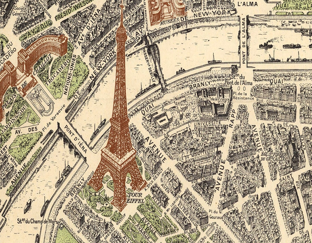 Paris Map Monuments Street Map Print Poster | Etsy