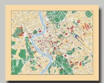 Rome - carte illustrée - plan des rues - carte vintage - Rome