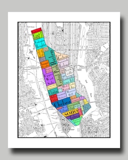 New York - Map - Manhattan - Multi Color - Neighborhood Map
