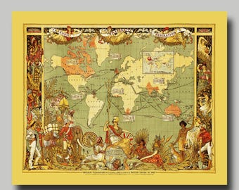Vintage British Empire Map (1910) Old Colonies of England Atlas