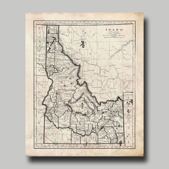 Map Idaho Print State Map Poster Vintage Home Décor Wall Hangings Home ...