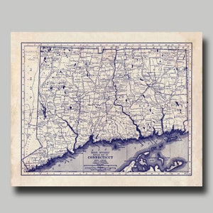 Connecticut -  Map - State Map - Vintage - Blueprint - Print Poster
