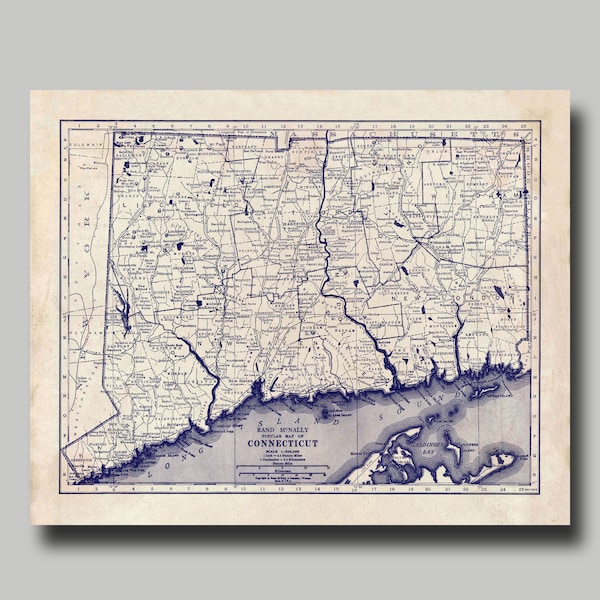 Connecticut - Mapa - Mapa del estado - Vintage - Plano - Póster impreso