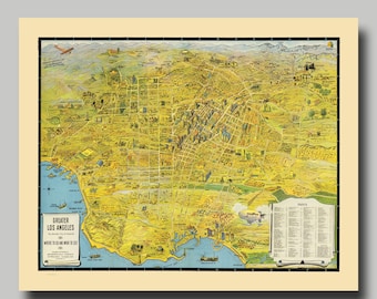 Los Angeles - Carte - Panoramique - Vue aérienne - Impression - Poster