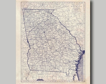 Georgia - State Map - Map - Vintage - Print - Poster - Blueprint