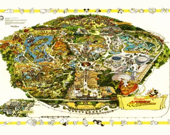 Disneyland Map - 40th Anniversary - Disney Map - Panoramic Birds Eye View - Map of Disneyland- Print - Poster
