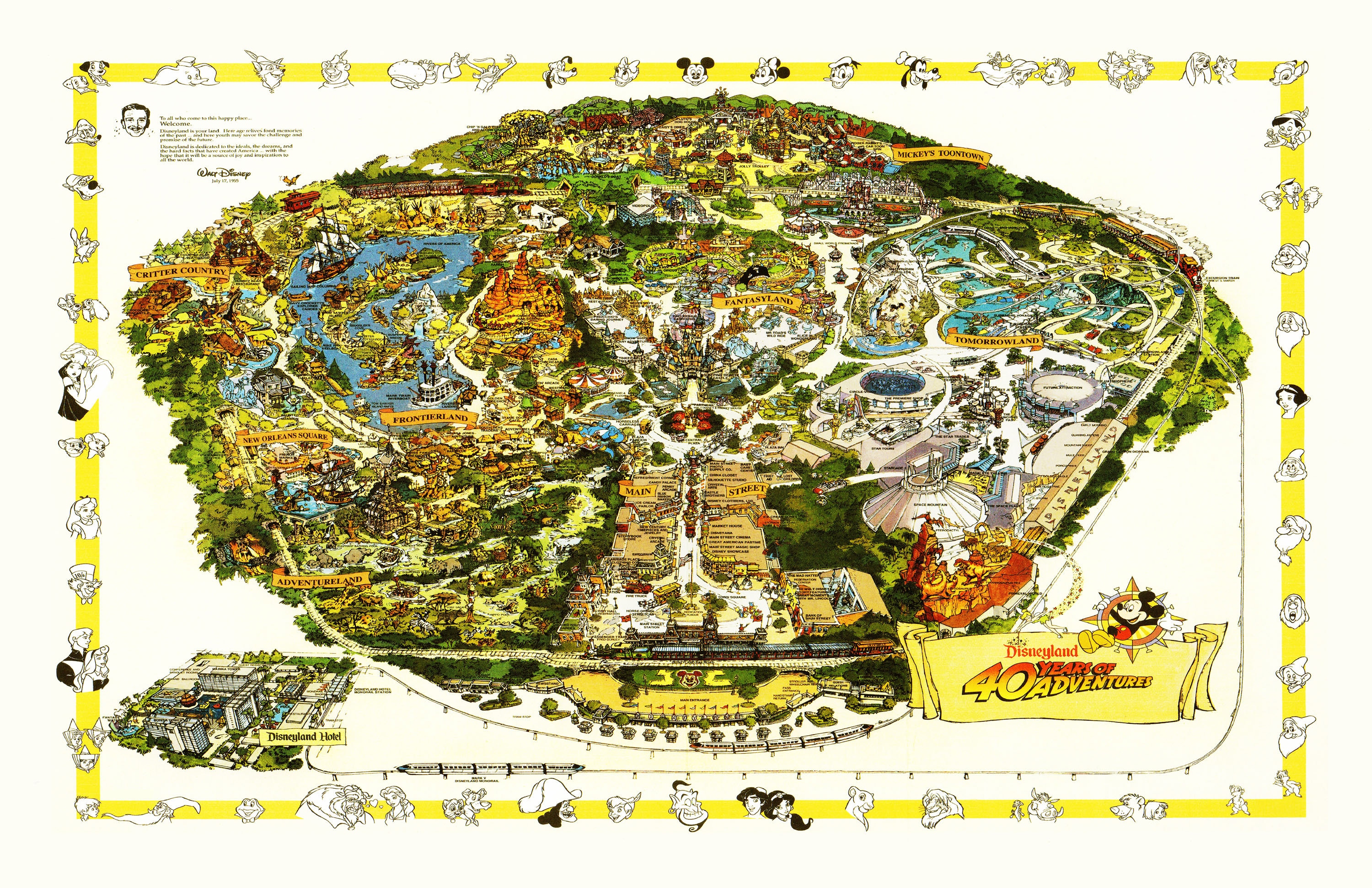 Disneyland Map - 40th Anniversary - Disney Map - Panoramic Birds