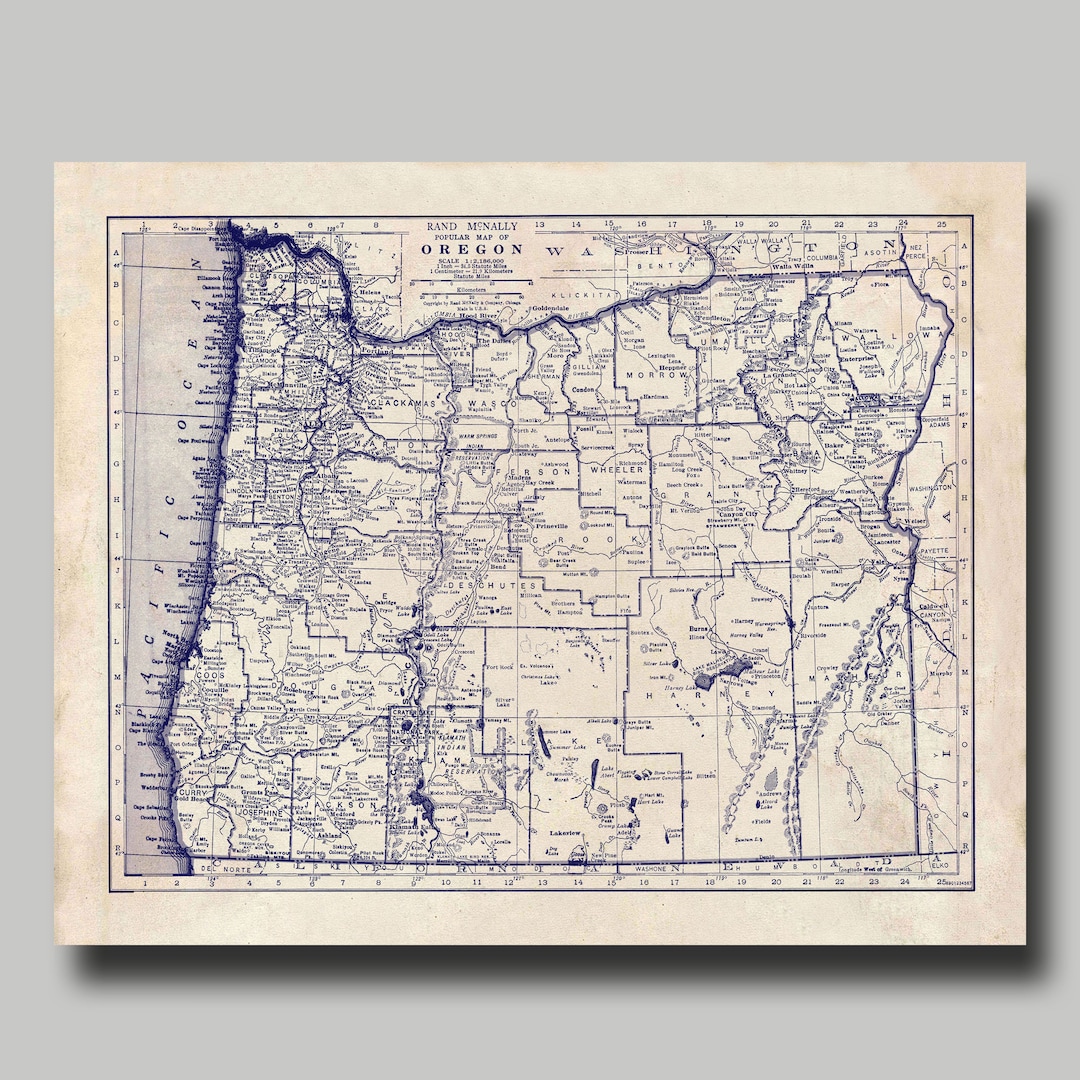 Oregon - Map - State Map - Vintage - Blueprint - Print - Poster - Etsy