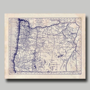 Oregon -  Map - State Map - Vintage - Blueprint - Print - Poster