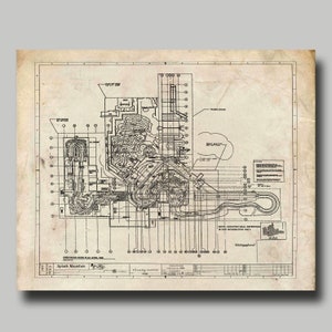 Disney World - Splash Mountain - Blueprint -  Disney - Disneyland - Black Ink - Grunge - Print - Poster