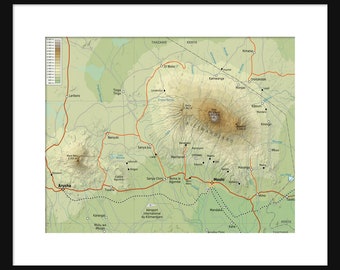 Mount Kilimanjaro Map - Print Poster - Kilimanjaro - Sepia Grunge - Kilimanjaro