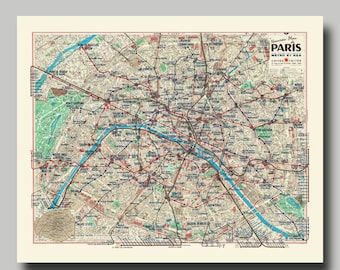 Paris Map - Metro Map - RER Lines - Street Map - Print - Poster