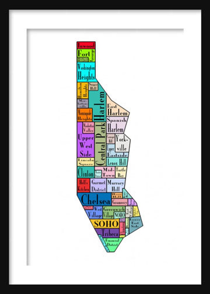 New York City Map Manhattan Multi Color Neighborhood Map New - Etsy