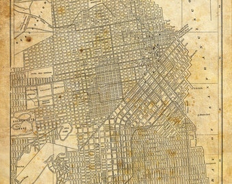 San Francisco Map - Street Map Vintage Sepia Grunge Print Poster