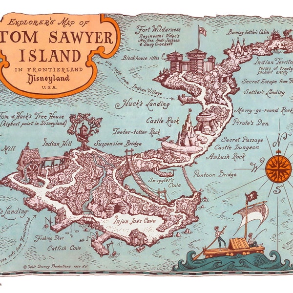 Tom Sawyer Island - Map - Disneyland Map - Disney Map - Panoramic - Birds Eye View  - Print - Poster