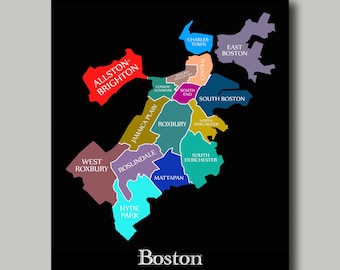 Boston - Map - Multi Color - Neighborhood Map -  New York - Print Poster