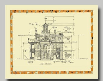 Disneyland - Haunted Mansion - Blueprint -  Disney - Disneyland - Black Ink - Print - Poster