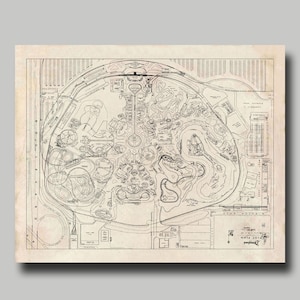 Disneyland - Park - Map - Blueprint - Disney - Grunge - Black Ink- Print - Poster