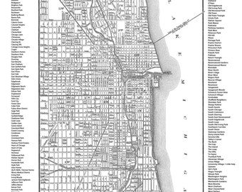 Chicago Neighborhood Map Print Poster
