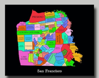 San Francisco- Map - San Fran - Multi Color - Neighborhood Map-    Print Poster