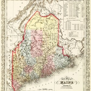 1859 Map Of Maine Vintage