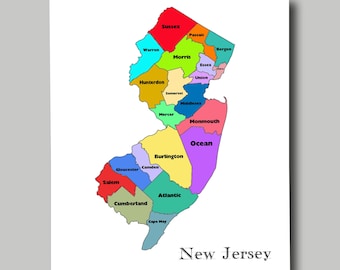 New New Jersey - State Map - Counties - Multi Color - Print - Poster