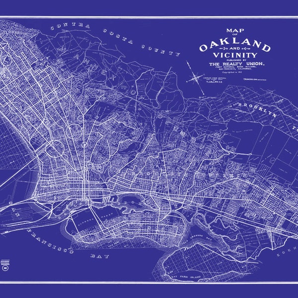 Oakland - California - Street Map - Vintage - Blueprint - Print - Poster