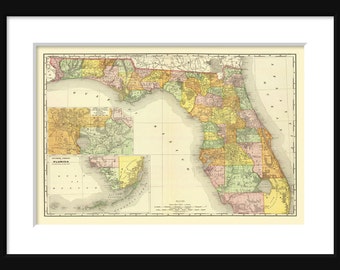 Vintage  Map Of Florida Vintage Print Poster