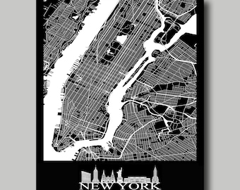 New York - Manhattan - Map - Skyline - Print Poster