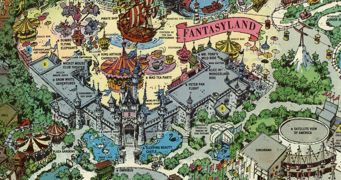 Disneyland Map - Disney Map - Vintage - 1958 - Panoramic - Birds