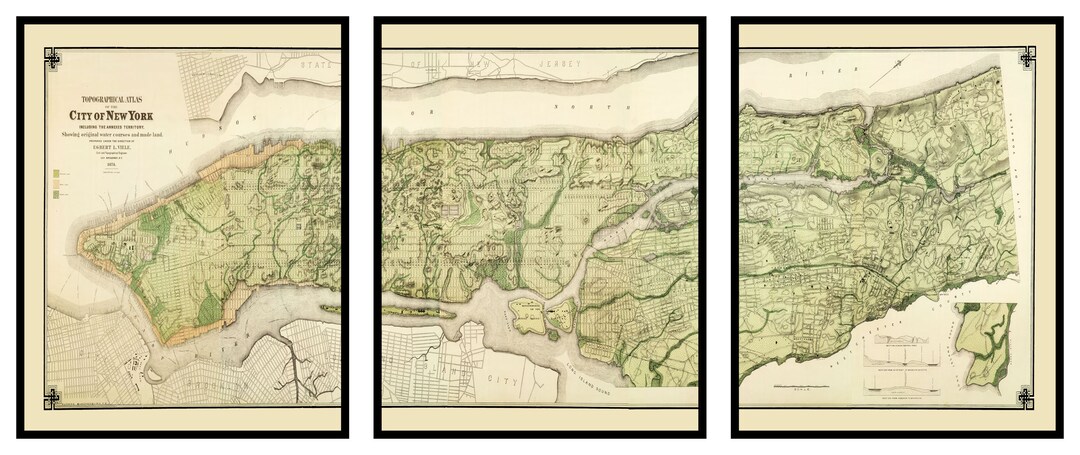 New York City Panoramic Map Topographic Manhattan Print Poster Vintage ...