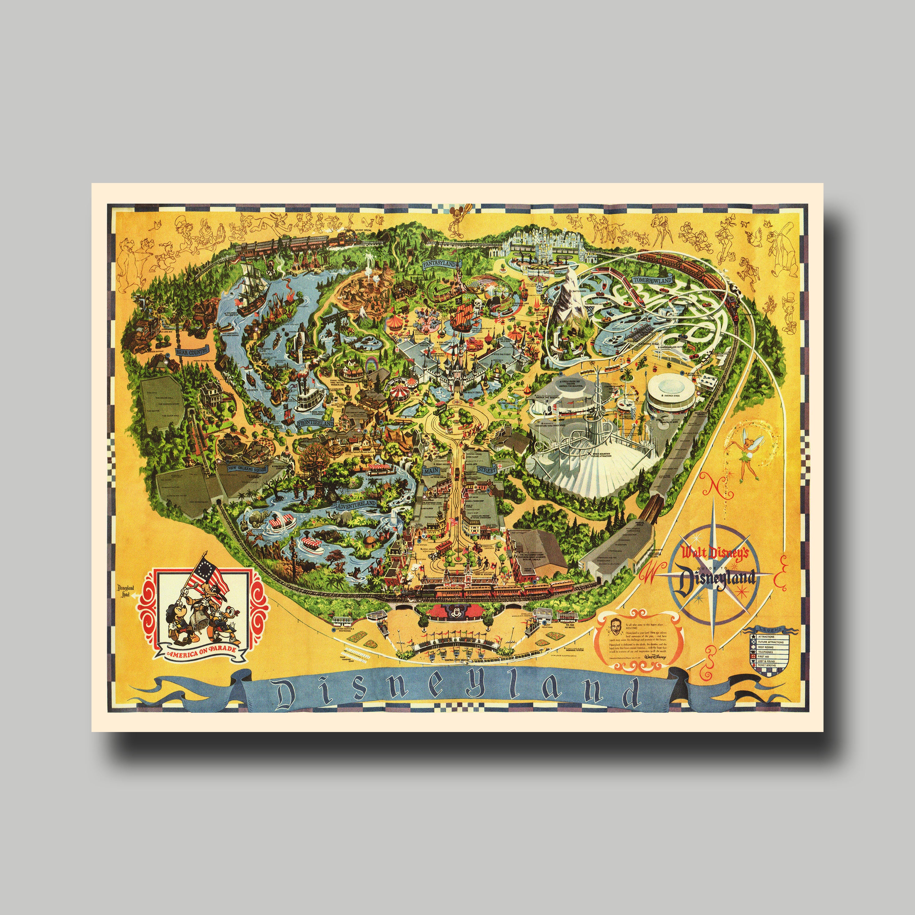 Disneyland Map - Disney Map - Panoramic - Birds Eye View - 1976