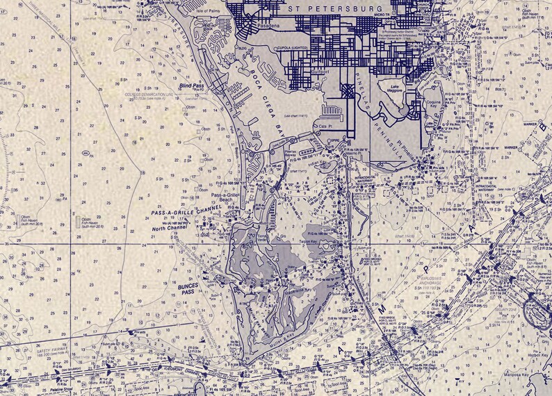 Tampa Bay Nautical Map Nautical Chart Blueprint Etsy